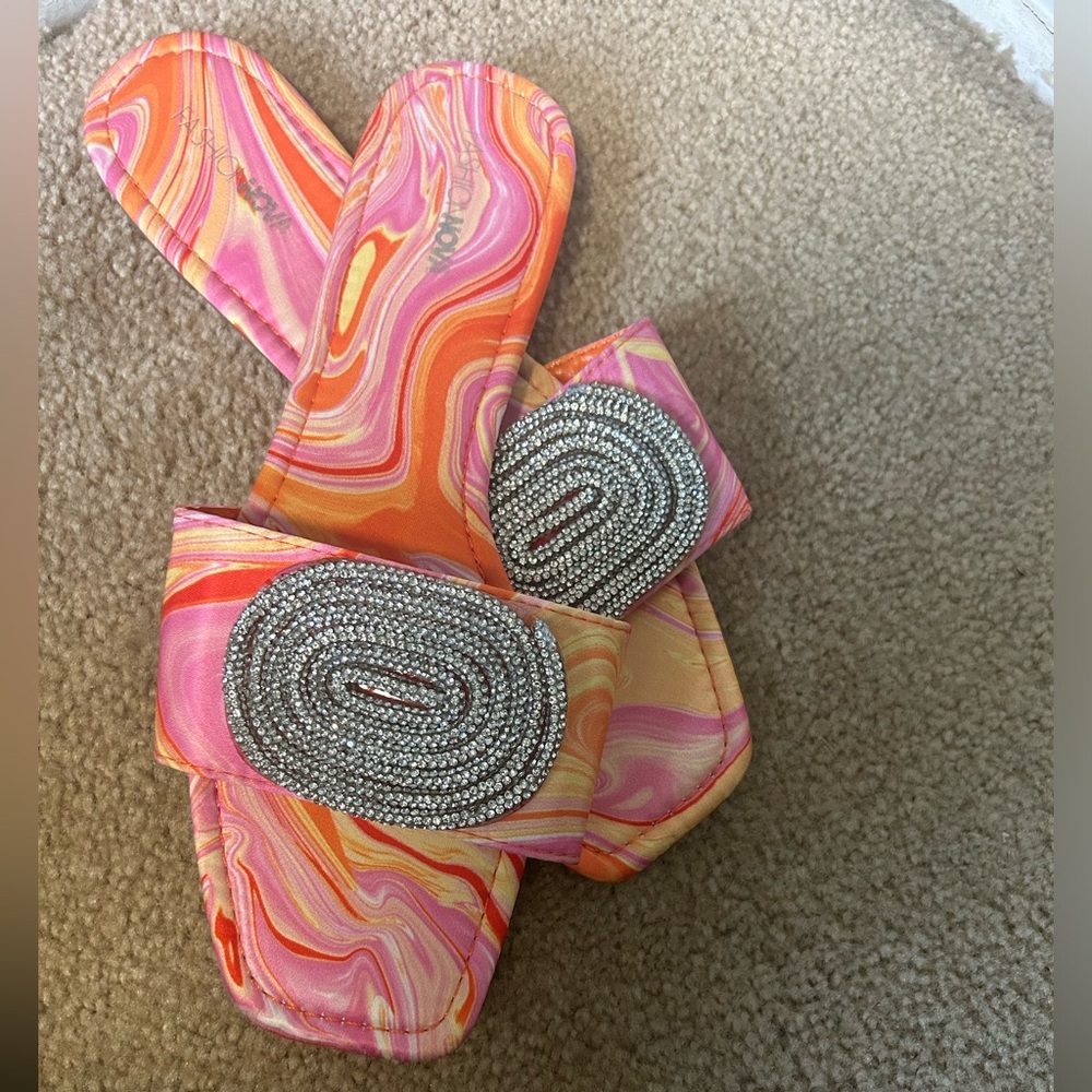 Colorful Swirl Sandals with Rhinestone Buckle